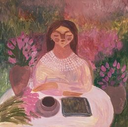 Painting, Reading in the garden, Dasha Pogodina