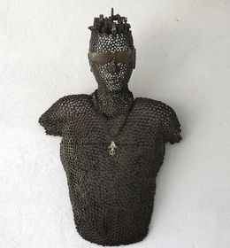 Sculpture, Buste homme en metal recycle, Omar Aoufia