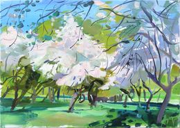 Painting, Blossoming of apple trees, Agnija Germane